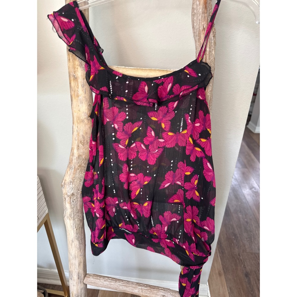 twenty one brand asymmetrical one-shoulder‎ top fuchsia purple floral chiffon S
